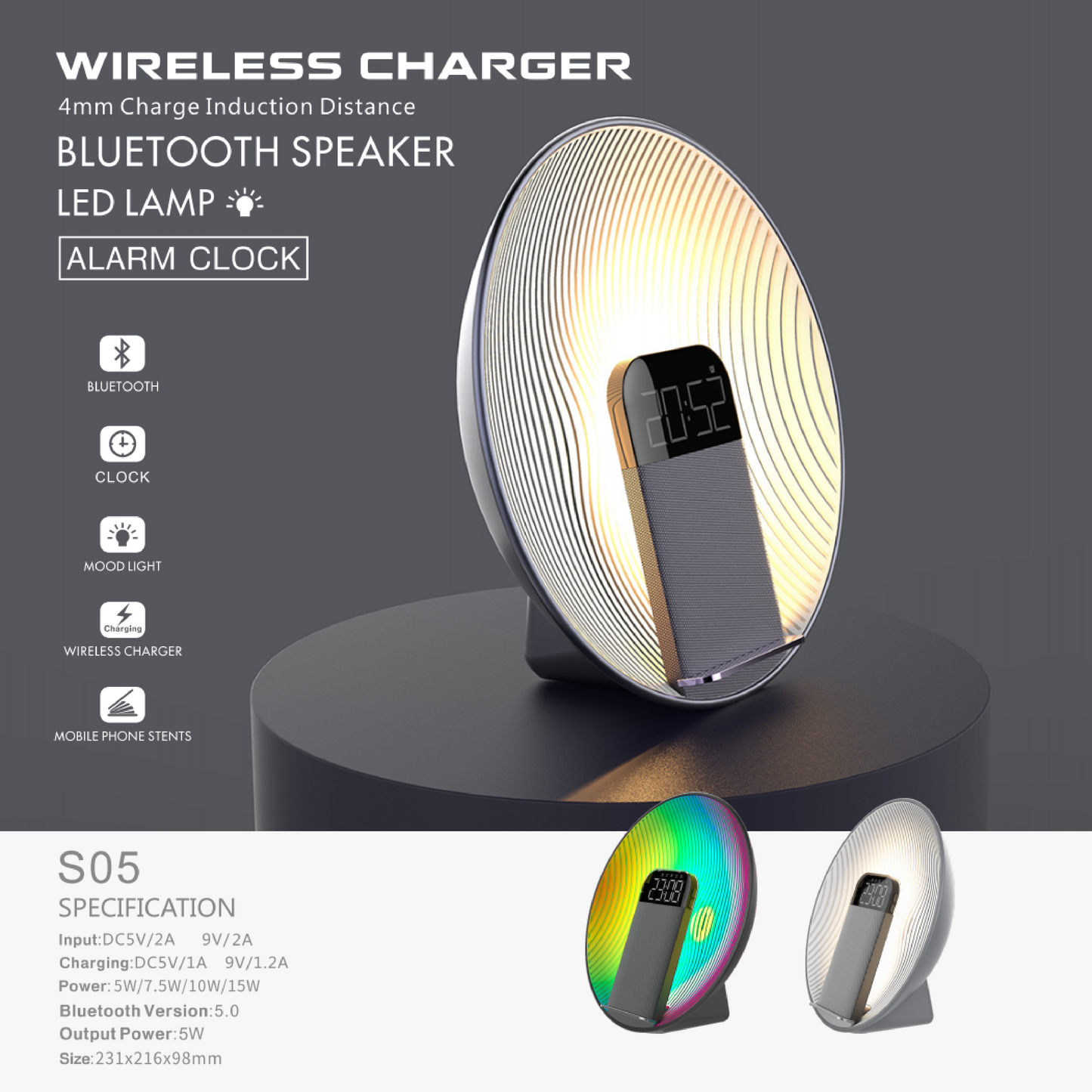 Elegant Furniture (Wireless Charger + Clock + Lamp) C