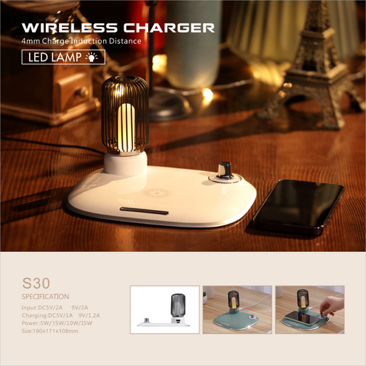 Elegant Furniture (Wireless Charger + Clock + Lamp) T